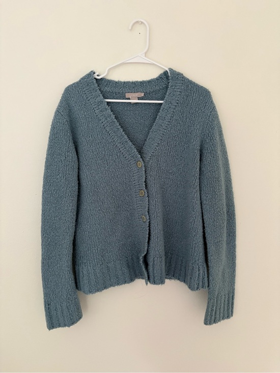 J. Crew Sweaters - J Crew Wool Blend Dusty Blue Button Up Chunky Cardigan Sweater Women’s MEDIUM